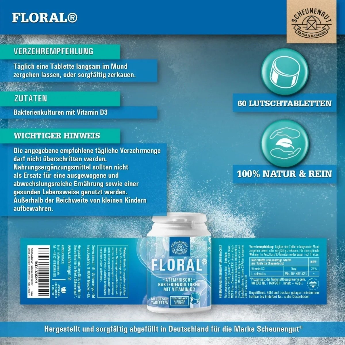 Atemfrische - Lutschtabletten mit L.salivarius und Vitamin D3 (Zitrone - Kirsch - Geschmack) Scheunengut - Shop