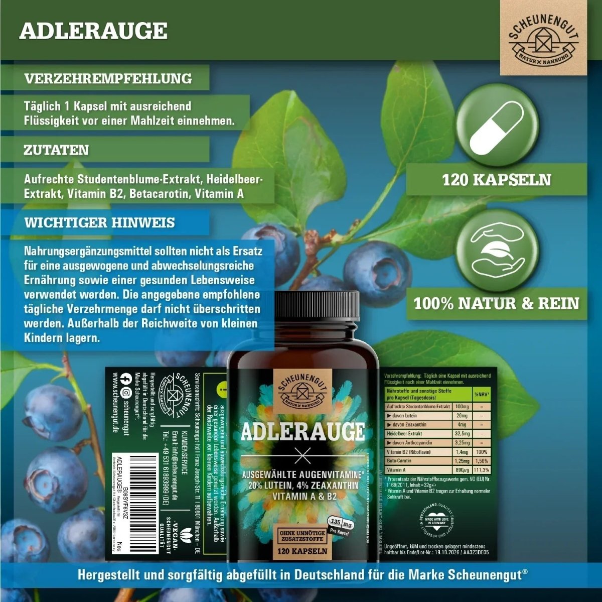 Ausgewählte Augenvitamine mit Lutein, Zeaxanthin und Vitamin A Scheunengut - Shop