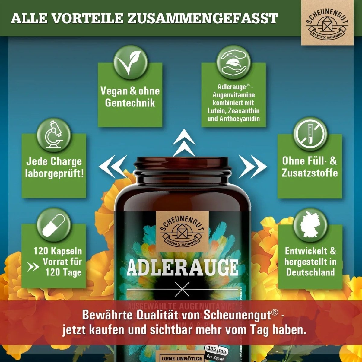 Ausgewählte Augenvitamine mit Lutein, Zeaxanthin und Vitamin A Scheunengut - Shop