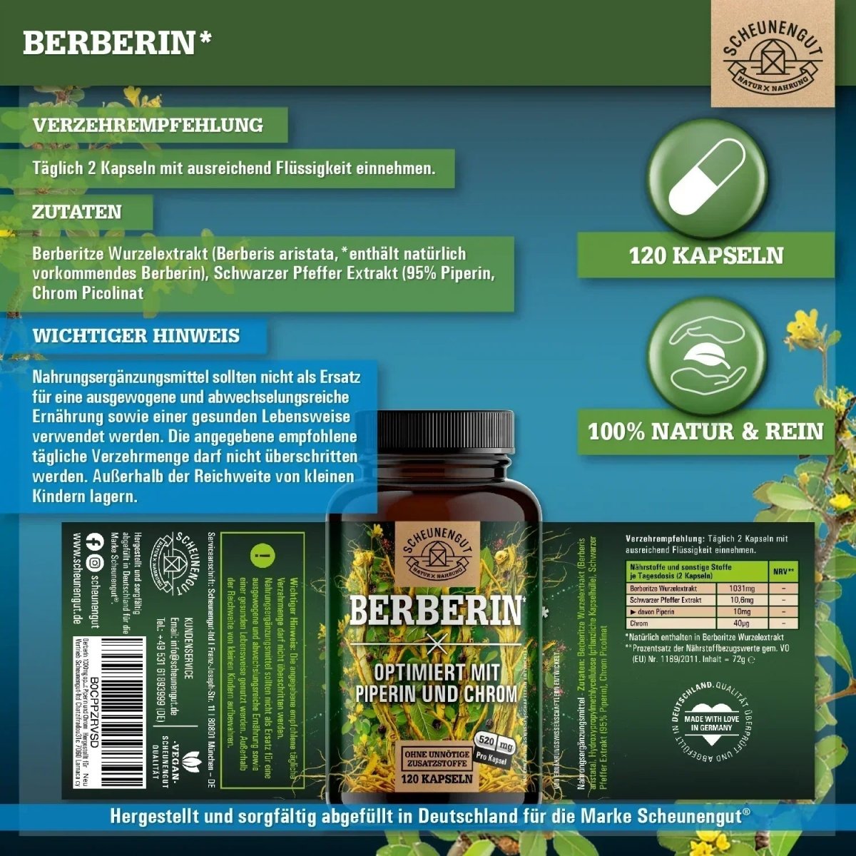 Berberis aristata Extrakt aus Indien - optimiert mit Chrom und Piperin Scheunengut - Shop