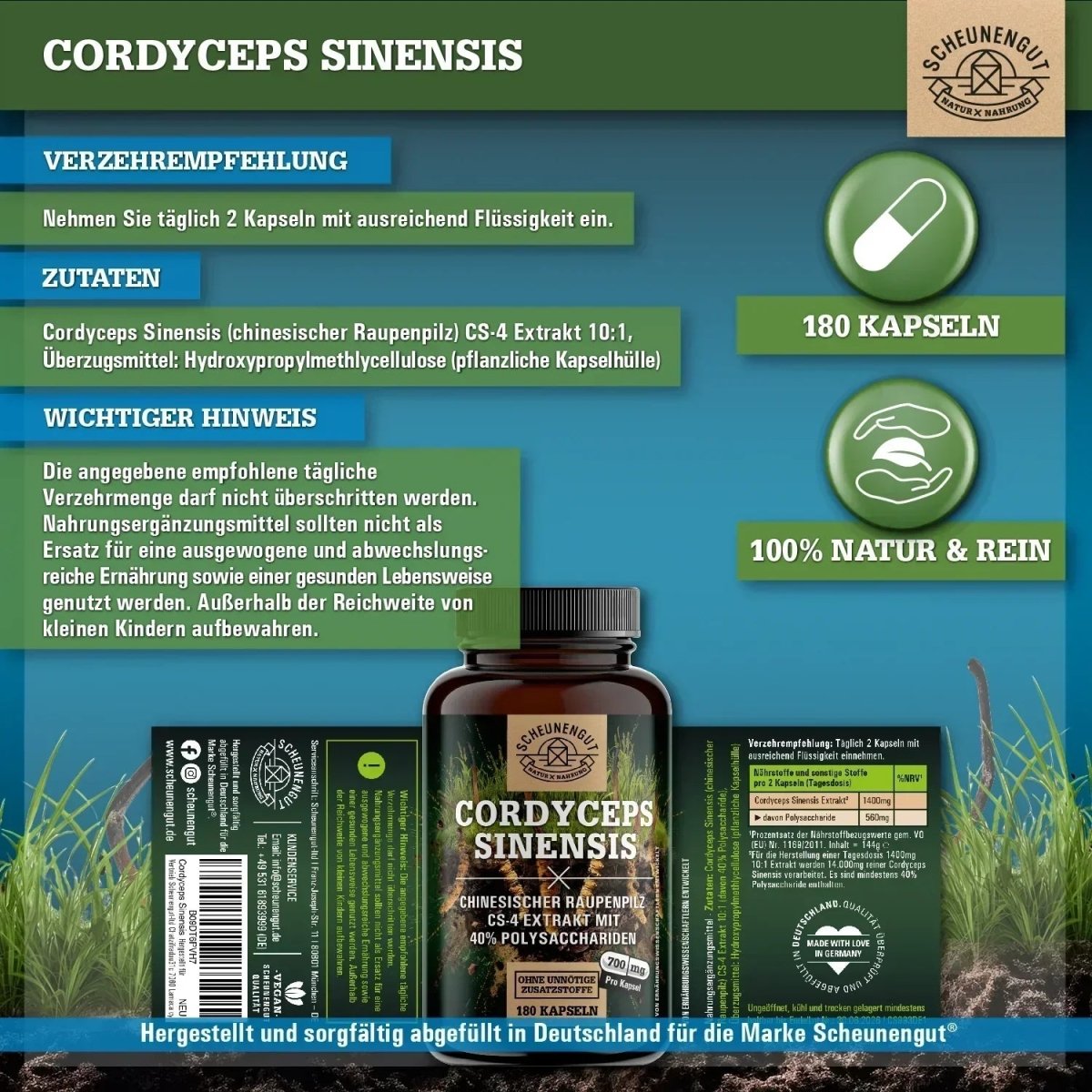 Chinesischer Raupenpilz CS - 4 Extrakt mit 40% bioaktiven Polysacchariden Scheunengut - Shop