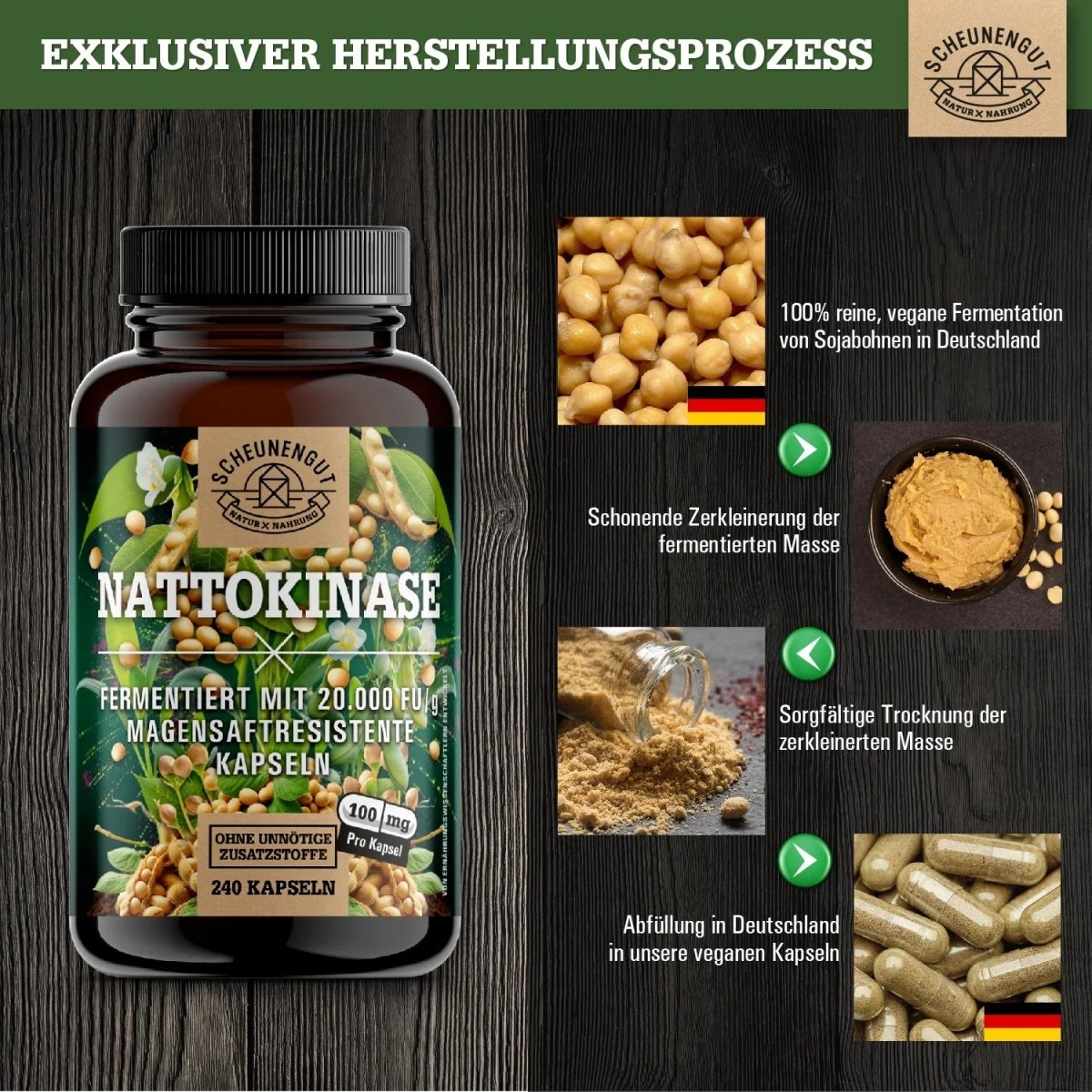 Fermentiert aus Soja - magensaftresistente Kapseln mit 20.000 FU/g Scheunengut - Shop