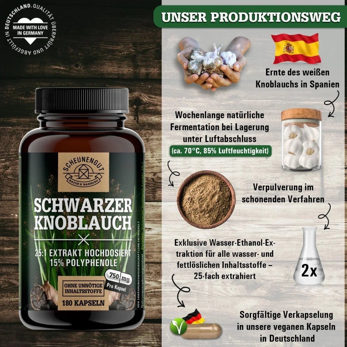 Fermentierter Knoblauch Extrakt hochdosiert 25:1 mit 15% Polyphenole & S - Allylcystein Scheunengut - Shop