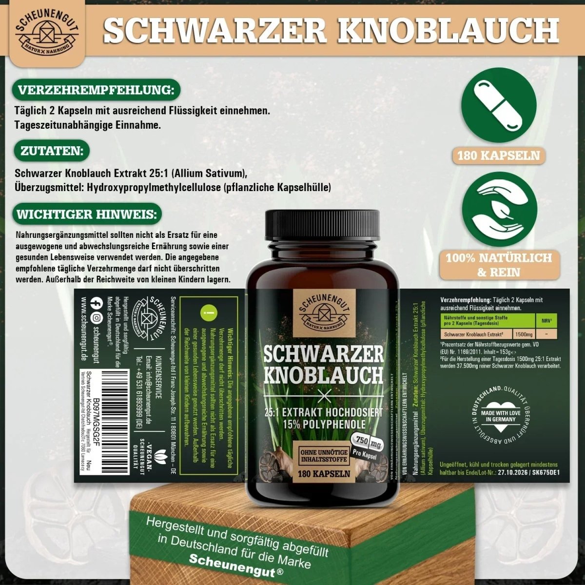 Fermentierter Knoblauch Extrakt hochdosiert 25:1 mit 15% Polyphenole & S - Allylcystein Scheunengut - Shop