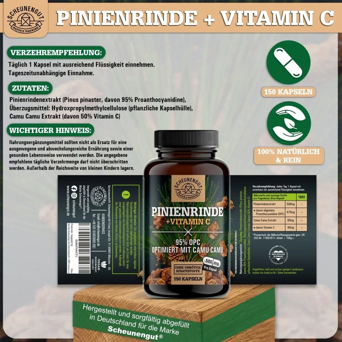 Französische Meereskiefer hochdosiert 25:1 mit 95% OPC und Vitamin C Scheunengut - Shop