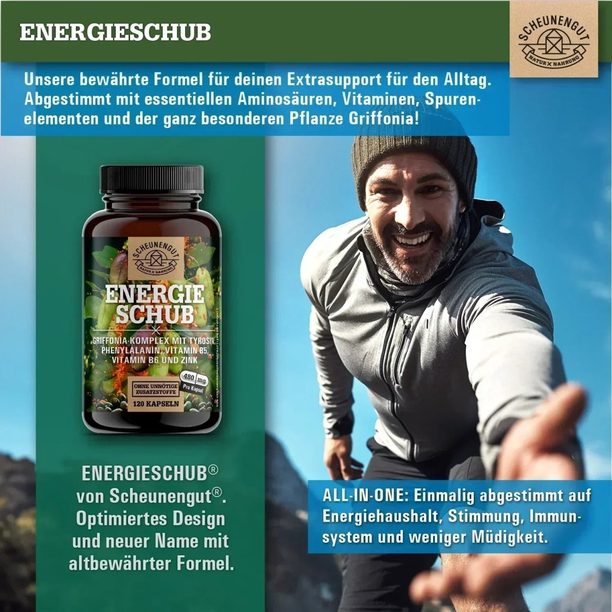 Griffonia Komplex mit natürlichem Koffein, L - Tyrosin, L - Phenylalanin, Vitaminen & Spurenelementen Scheunengut - Shop