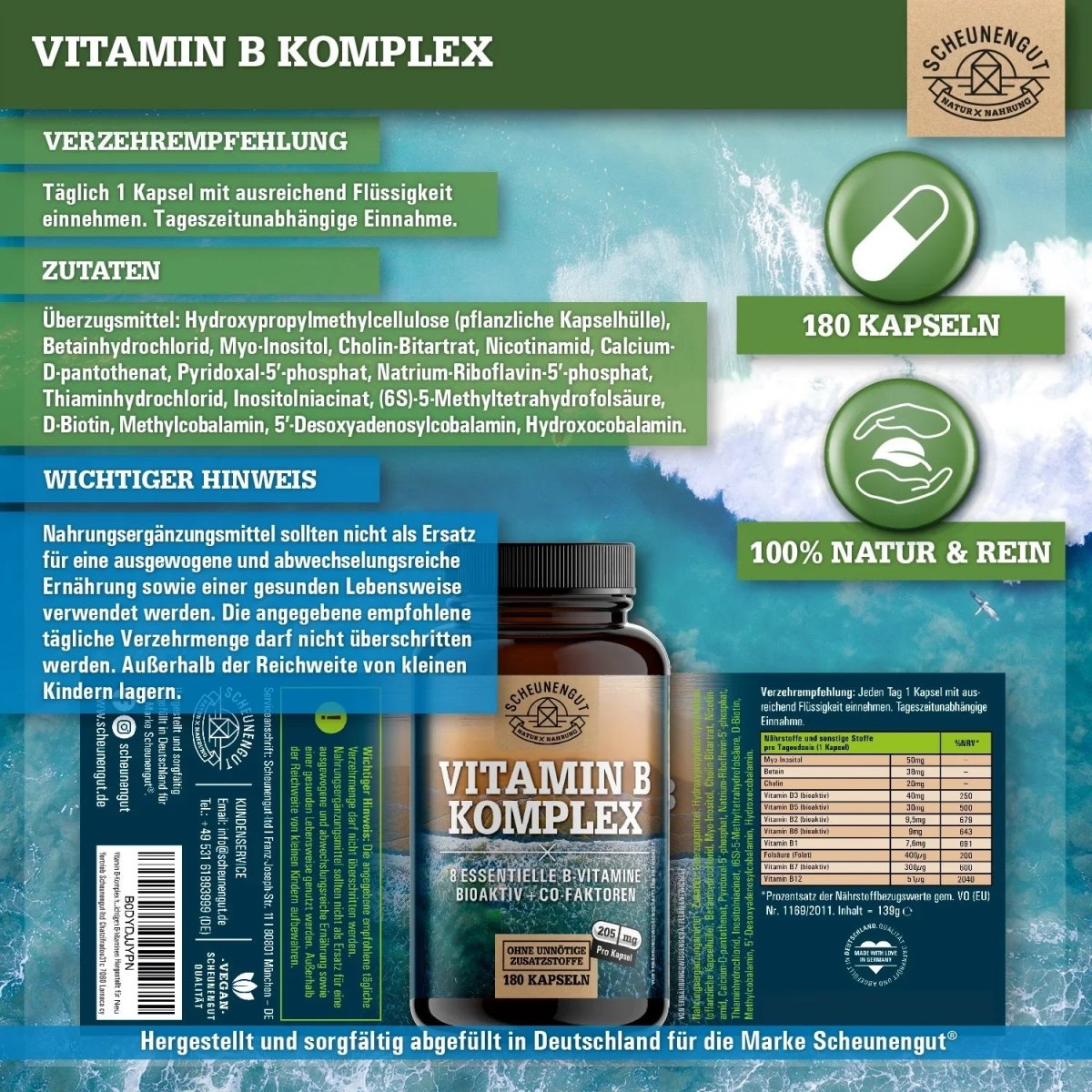 Komplex aus allen 8 B - Vitaminen (bioaktiv) + 3 Co - Faktoren Myo - Inositiol, Betain und Cholin Scheunengut - Shop