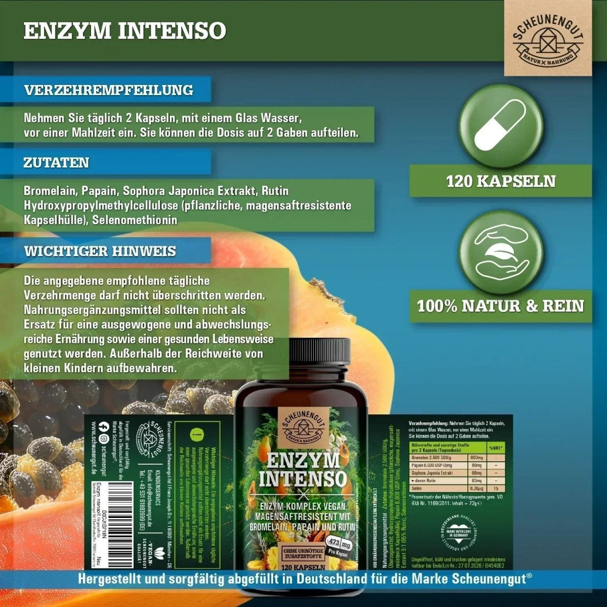 Magensaftresistenter Bromelain Komplex mit Papain, Rutin und Selen Scheunengut - Shop