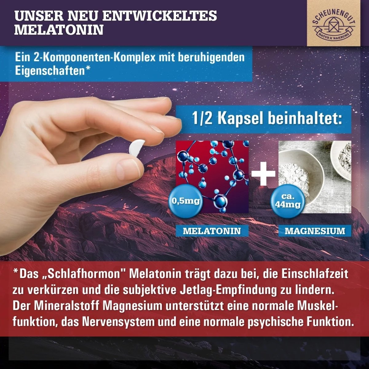 Melatonin Schlafkomplex 1mg pro Tablette optimiert mit Magnesium Scheunengut - Shop