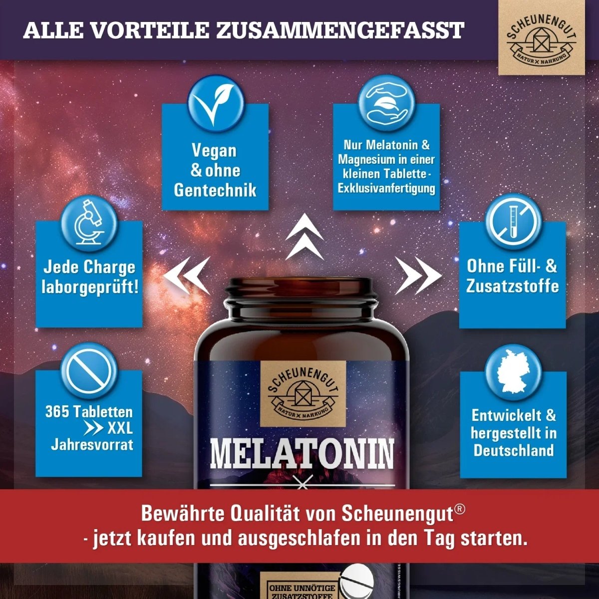 Melatonin Schlafkomplex 1mg pro Tablette optimiert mit Magnesium Scheunengut - Shop