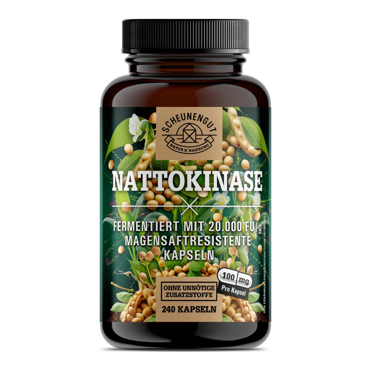 Nattokinase Kapseln von Scheunengut – 20.000 FU/g, 100 mg je Kapsel, 240 Kapseln