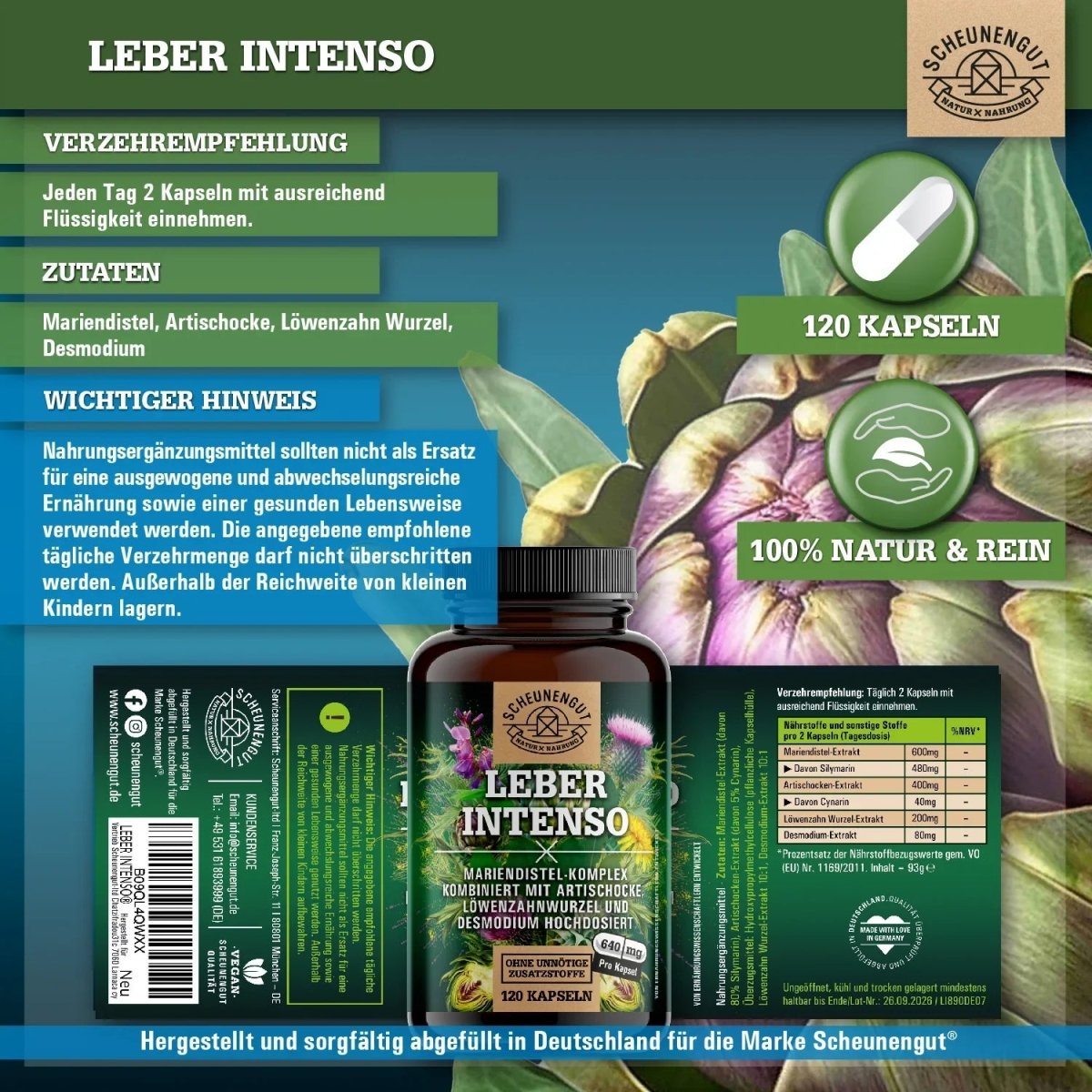 Pflanzen - Komplex mit Mariendistel, Artischocke, Löwenzahnwurzel und Desmodium Scheunengut - Shop