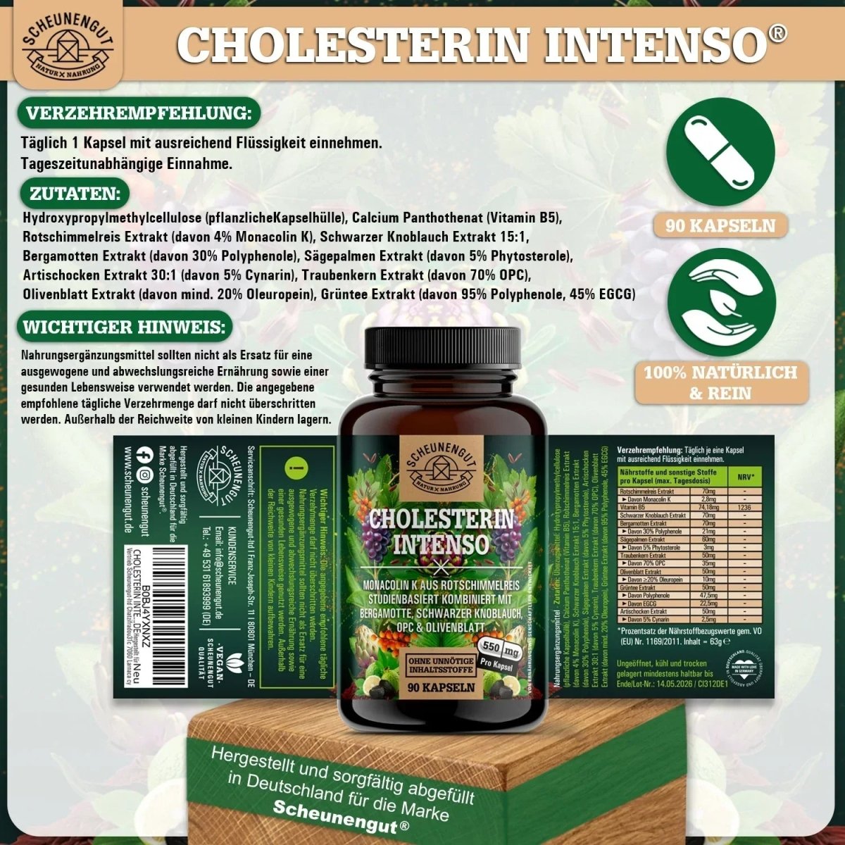 Roter Reis Vitalkomplex mit Monacolin K, schwarzer Knoblauch, Bergamotte uvm. Scheunengut - Shop