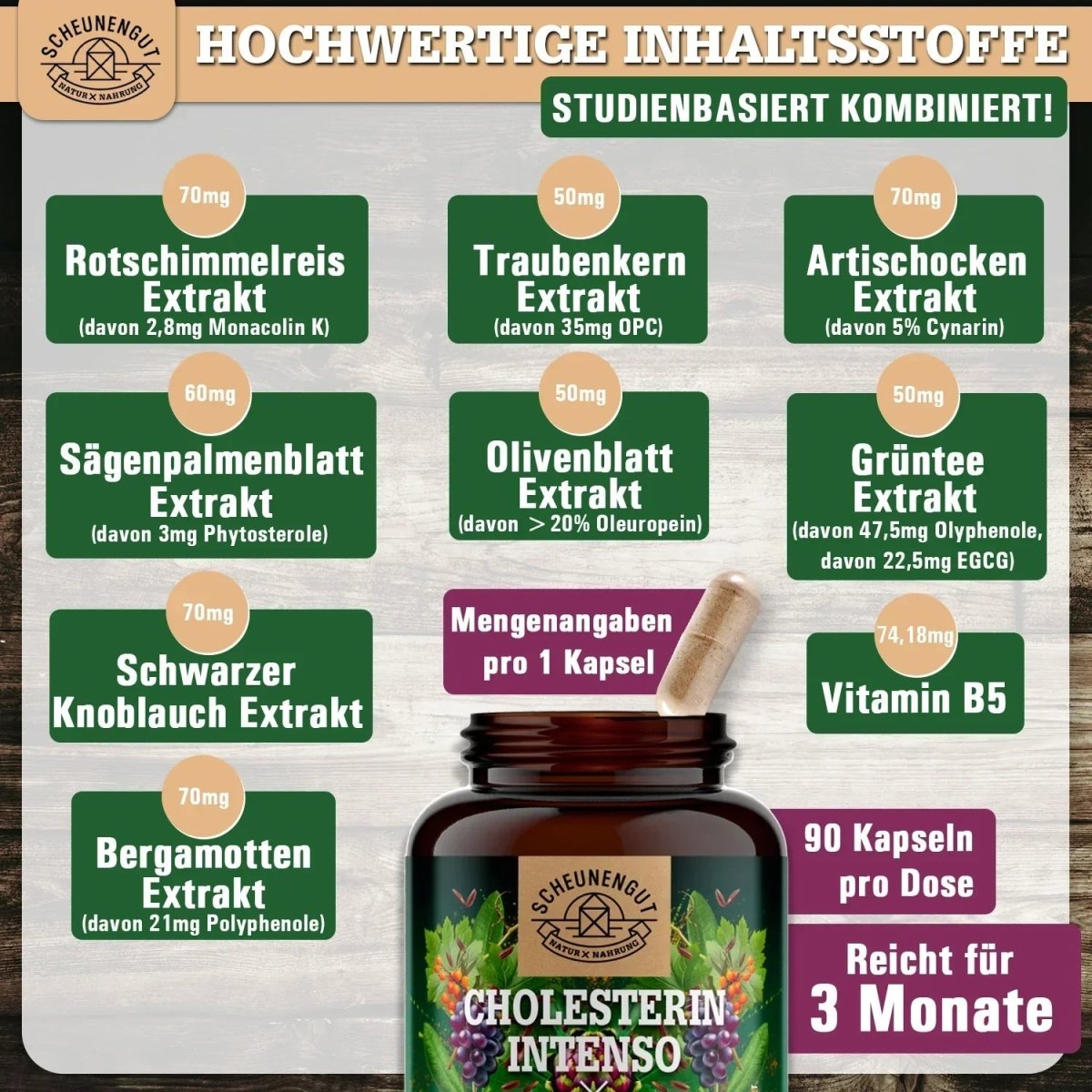 Roter Reis Vitalkomplex mit Monacolin K, schwarzer Knoblauch, Bergamotte uvm. Scheunengut - Shop