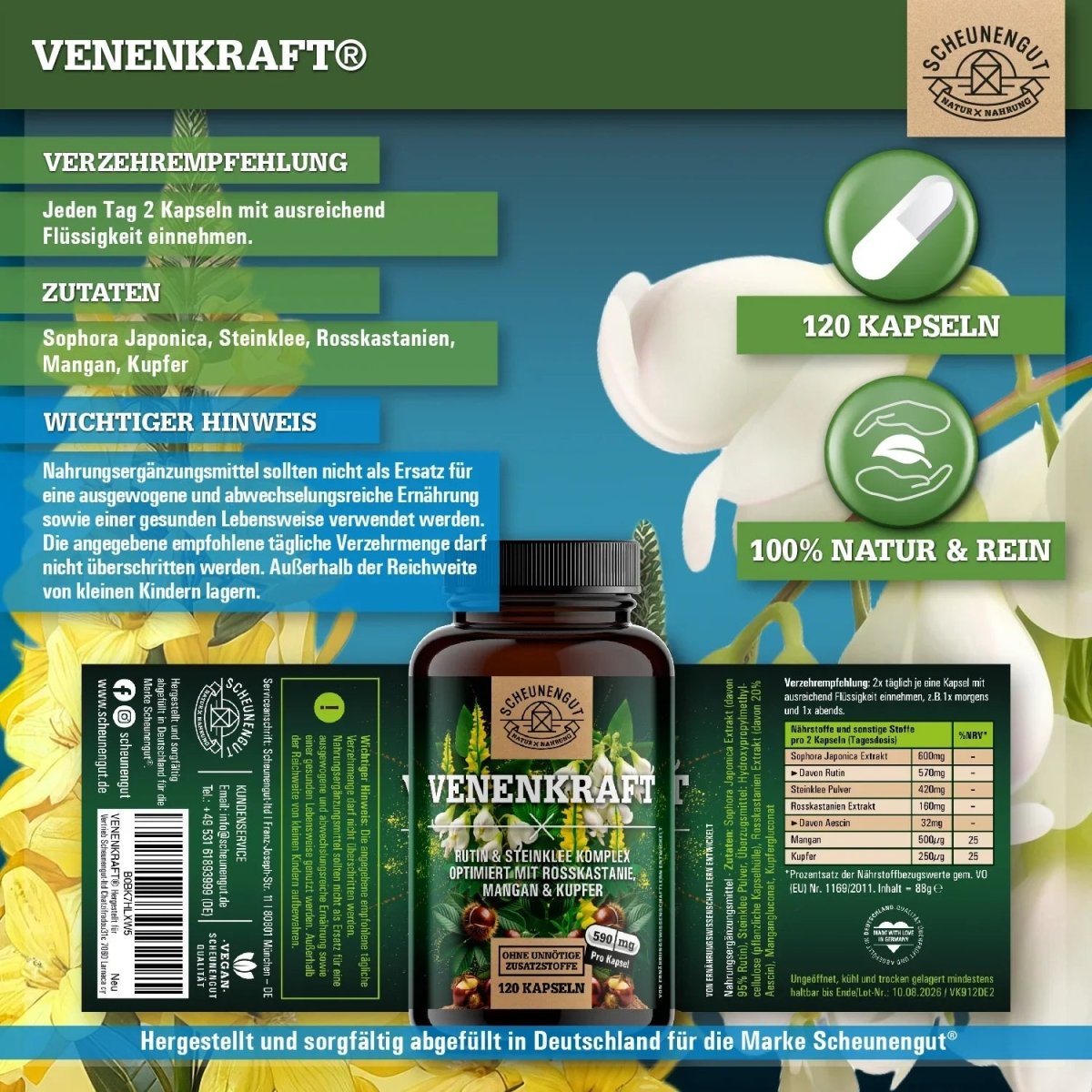 Rutin - Steinklee - Komplex abgestimmt mit Rosskastanie, Kupfer und Mangan Scheunengut - Shop