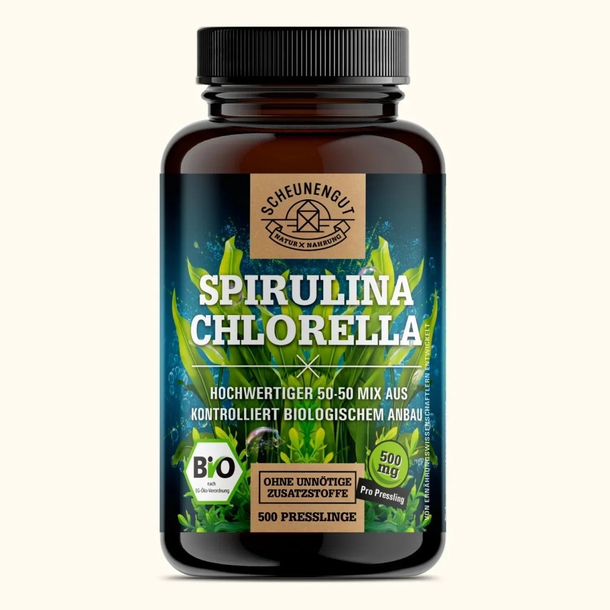 Spirulina Chlorella Presslinge in ausgezeichneter Bio - Qualität Scheunengut - Shop