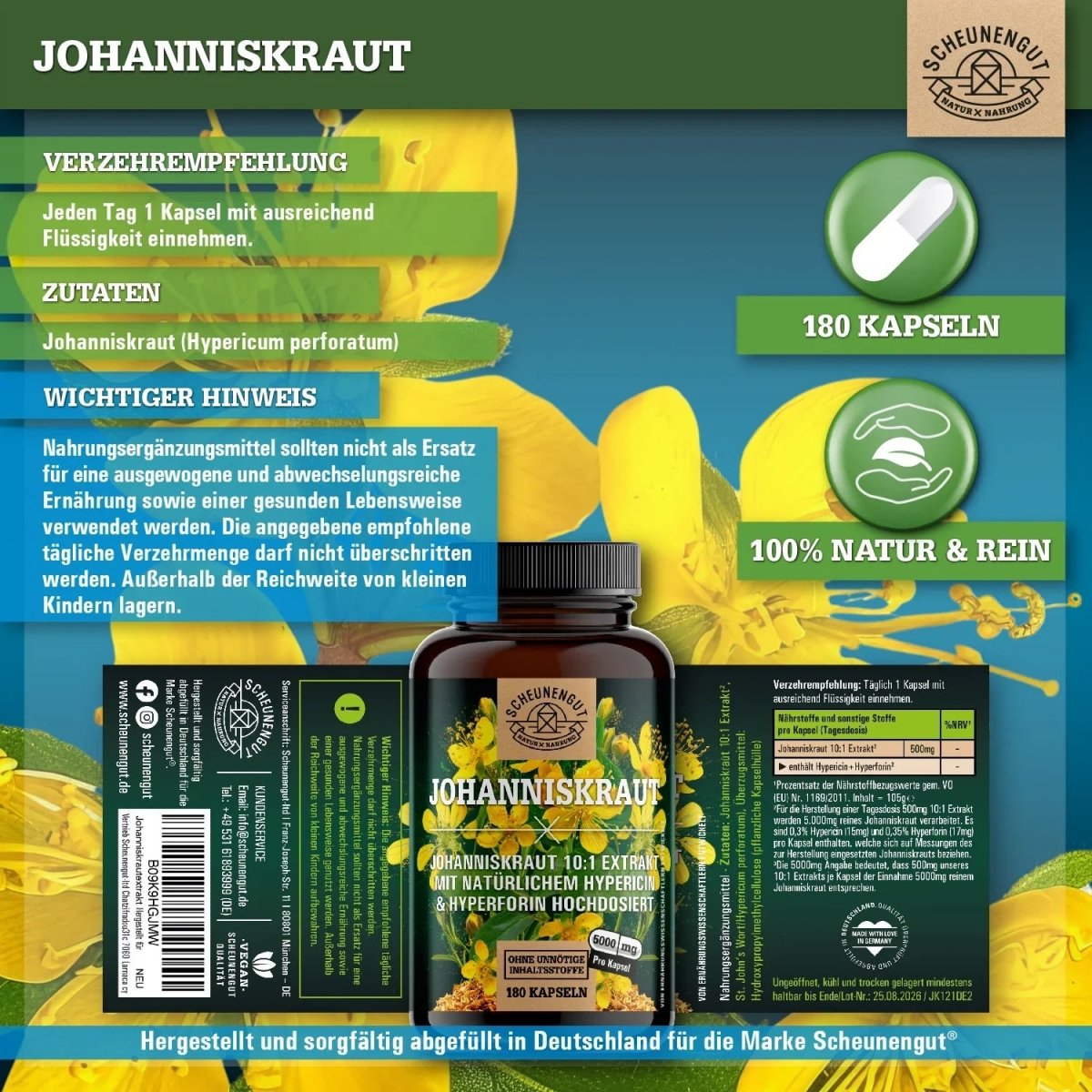 St John's Wort Extrakt hochdosiert 10:1 mit Hypericin & Hyperforin Scheunengut - Shop