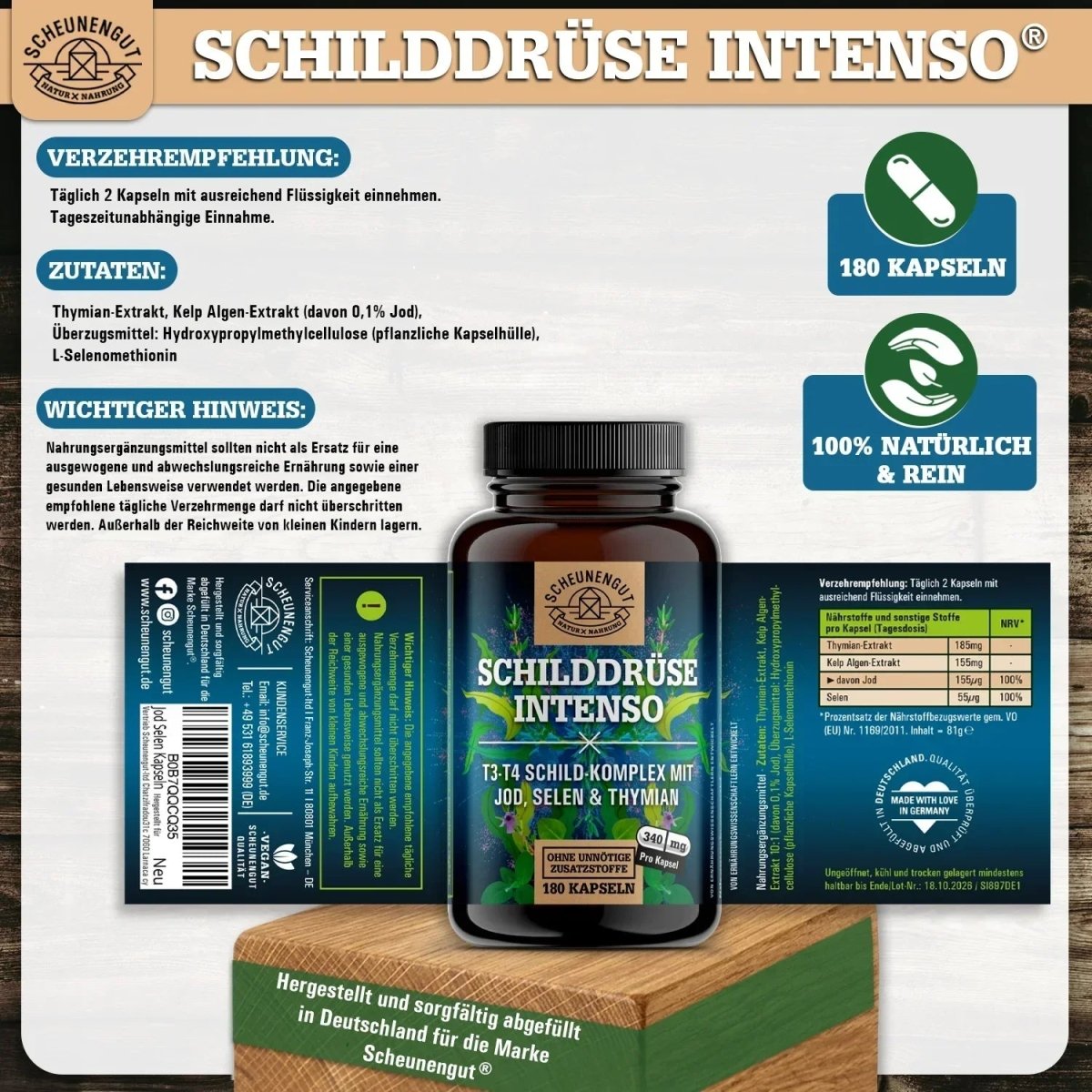 T3 T4 Schilddrüsen Komplex mit Jod, Selen und Thymian Scheunengut - Shop