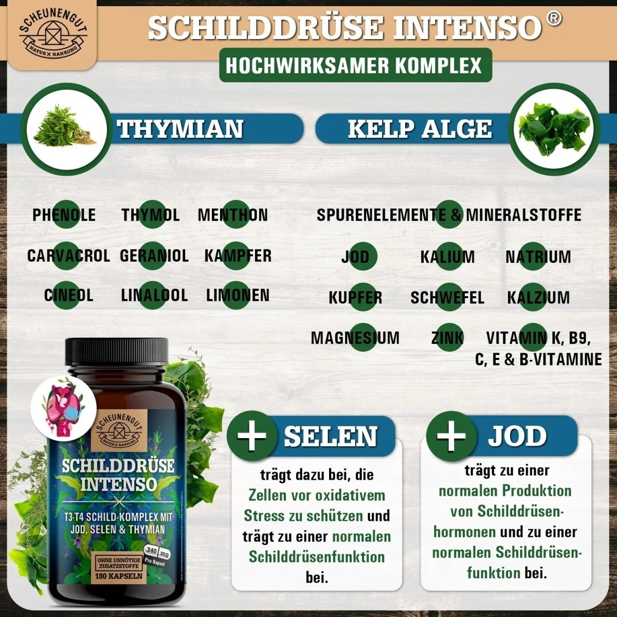T3 T4 Schilddrüsen Komplex mit Jod, Selen und Thymian Scheunengut - Shop