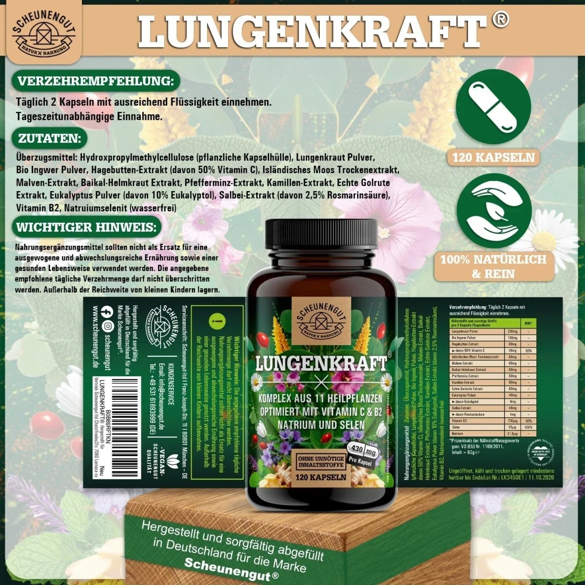 Umfangreicher Lungenkraut - Komplex optimiert mit Vitamin C & B2 und Selen Scheunengut - Shop