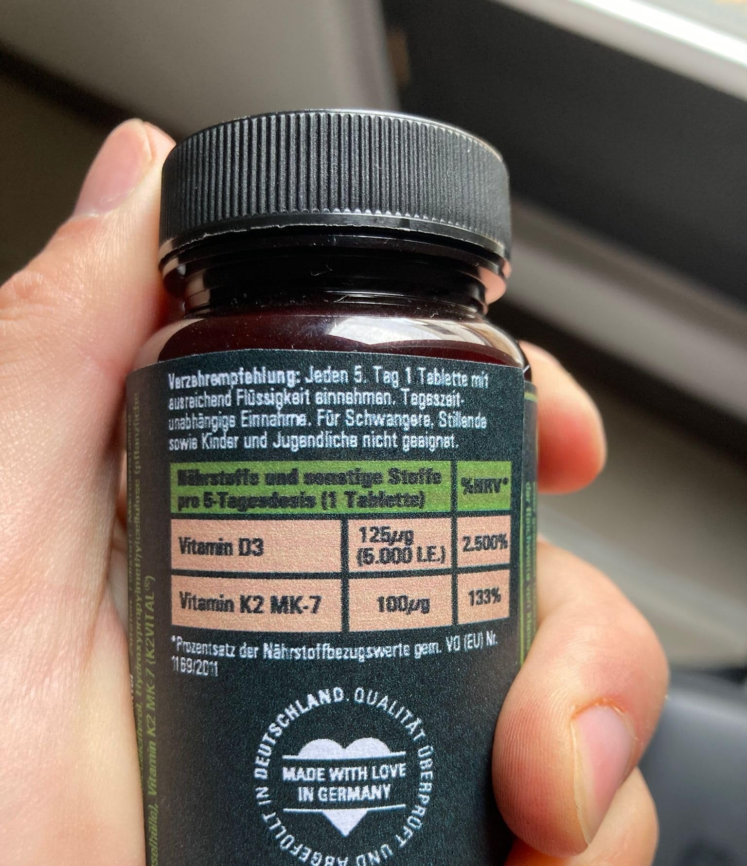 Vitamin D3 Depot + K2 – Rückseite mit Nährwerttabelle