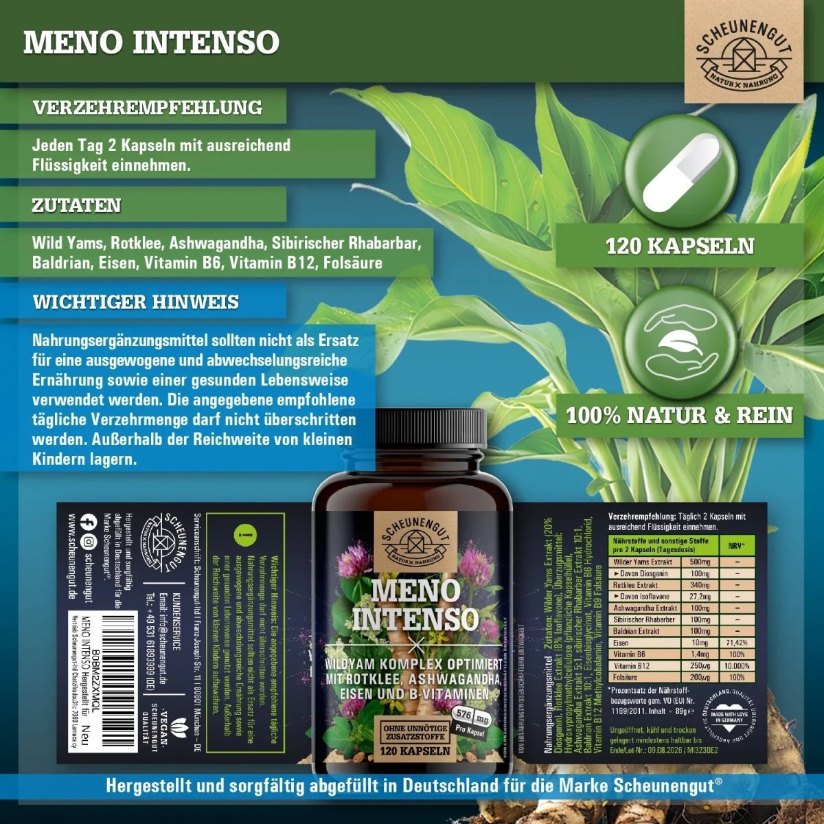 Wechseljahre Komplex mit Yamswurzel, Ashwagandha, Folsäure uvm. Scheunengut - Shop