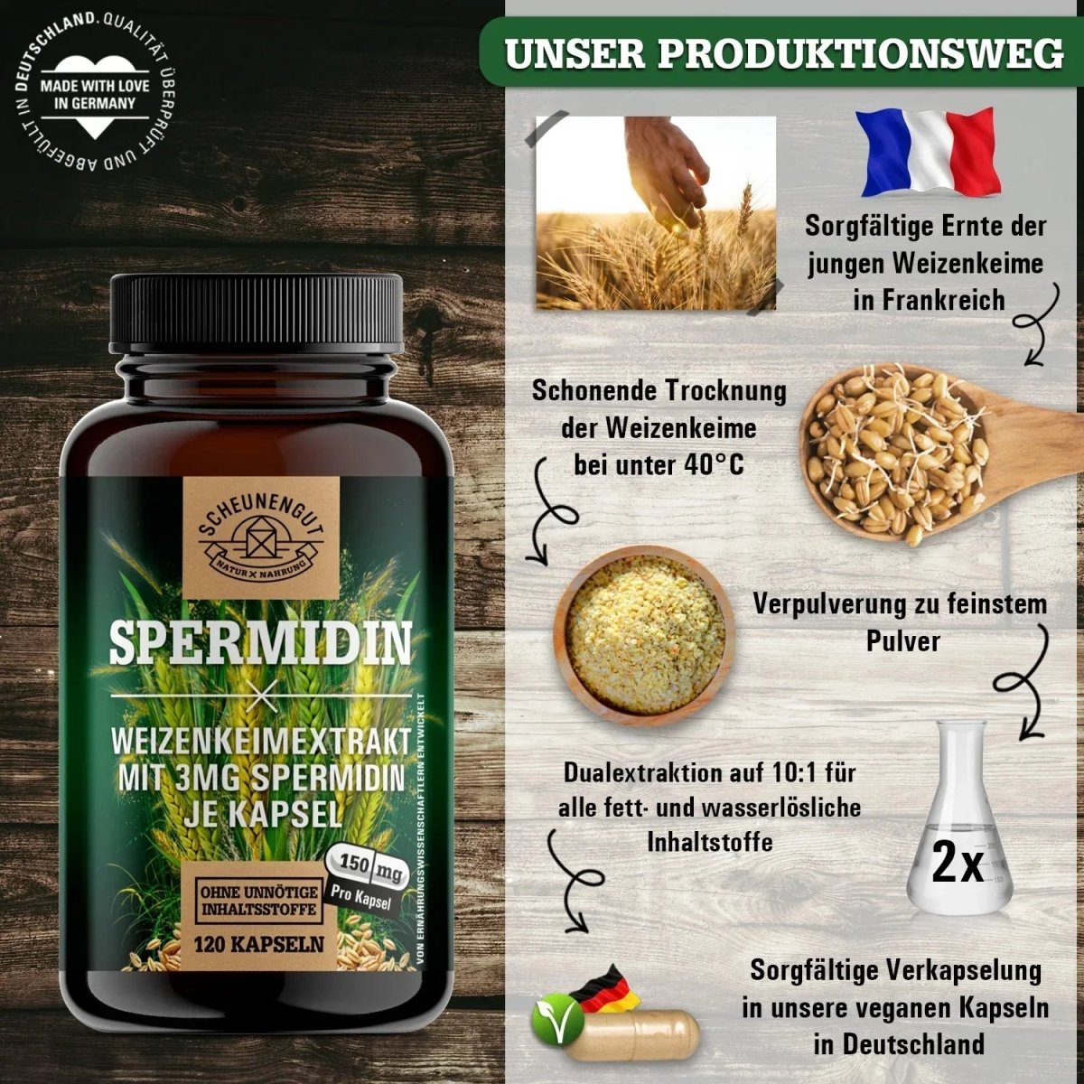 Weizenkeim Extrakt mit 3mg Spermidin je Kapsel und 5% Polyamin Scheunengut - Shop