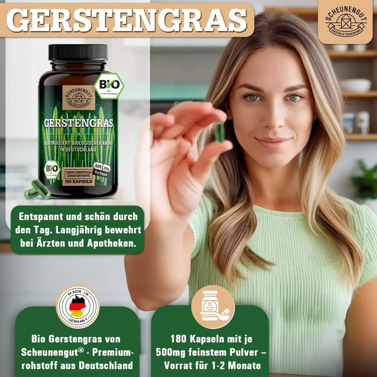 Feinstes Gerstengras Pulver aus biologischem Anbau in Deutschland Scheunengut - Shop