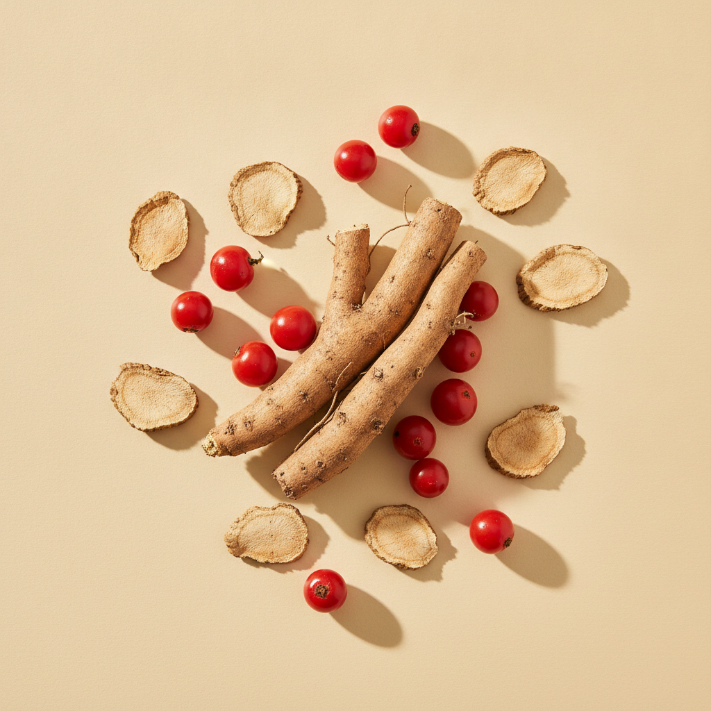Rohstoffe: fresh ashwagandha root, dried ashwagandha root slices, ashwagandha berries