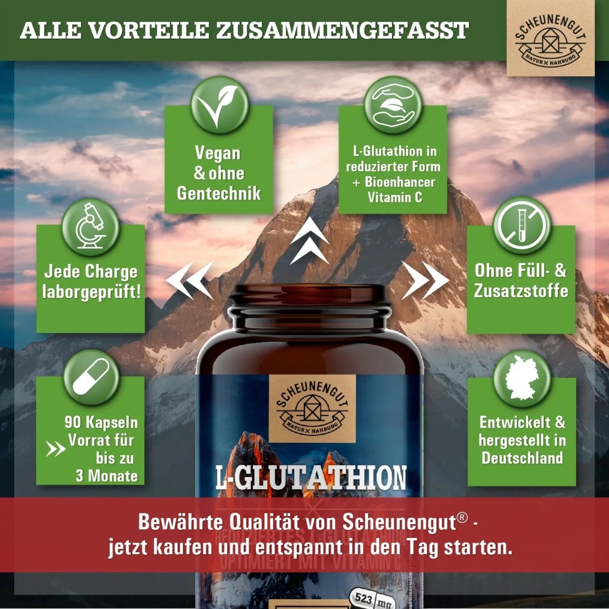 l glutathion kaufen - Mit NAC + Vitamin C | Optimale Formel Reduziert zu 98% | Tripeptid: Glutaminsure, Cystein, Glycin | 90 Kapseln Hochdosiert 100% Vegan - Premium Qualitt Liposomales L-Glutathion 250ml bioverfgbar kaufen